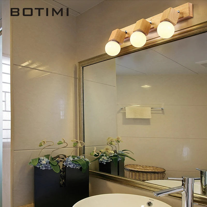 botimi triple applique miroir bois base nordique ajuster hôtel lumières murale