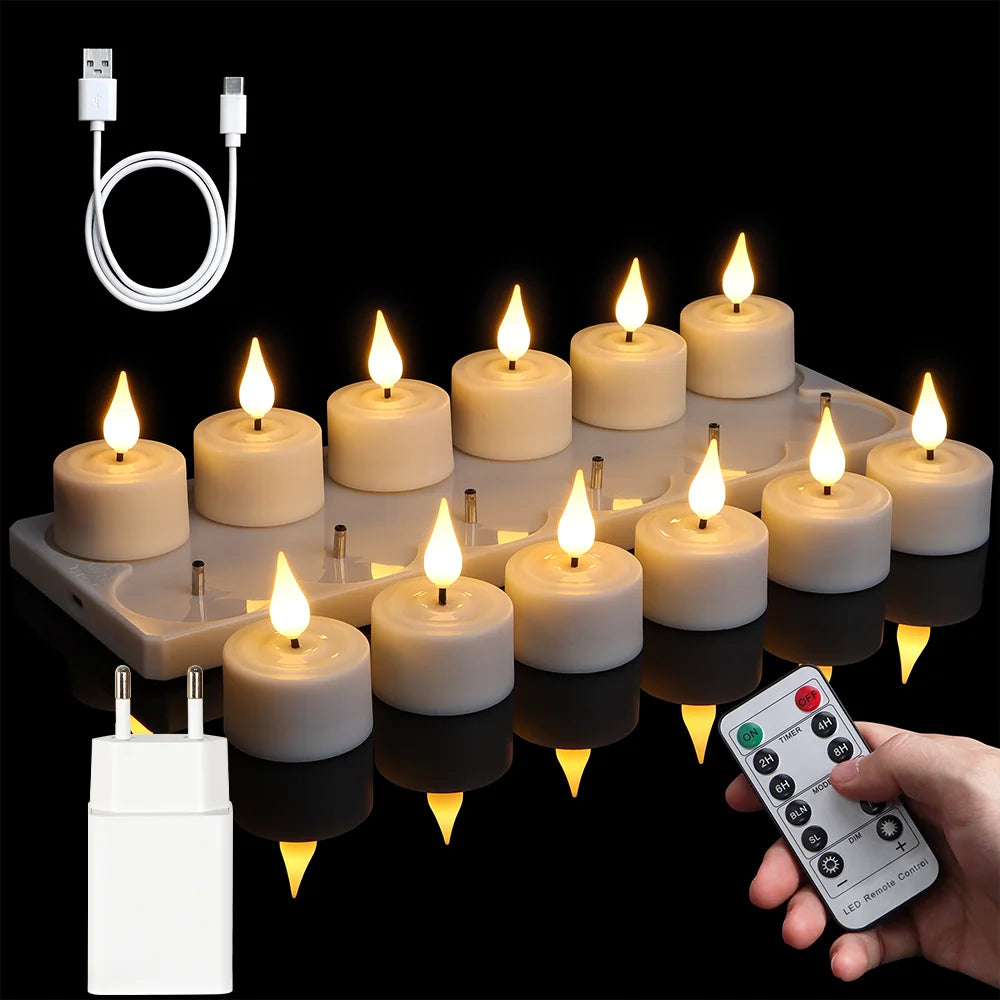 lot de 6 ou 12 bougies led rechargeables avec minuterie et clignotantes - vue 9 sur 10