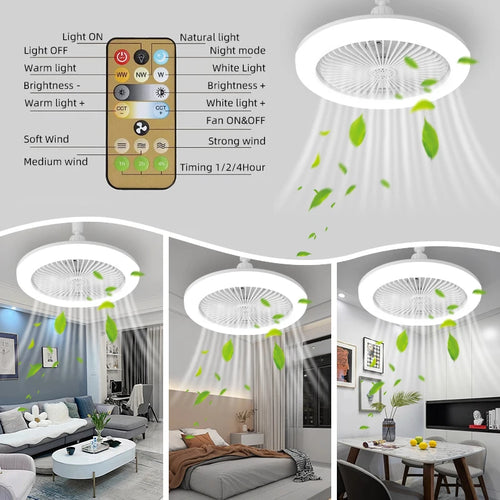 Fan Luster Silent Ceiling Fan Light with Remote Lamp E27 Control Bedroom Living, Home Lighting Source, Ac85-265v  Ceiling Fan - vue 5 sur 8