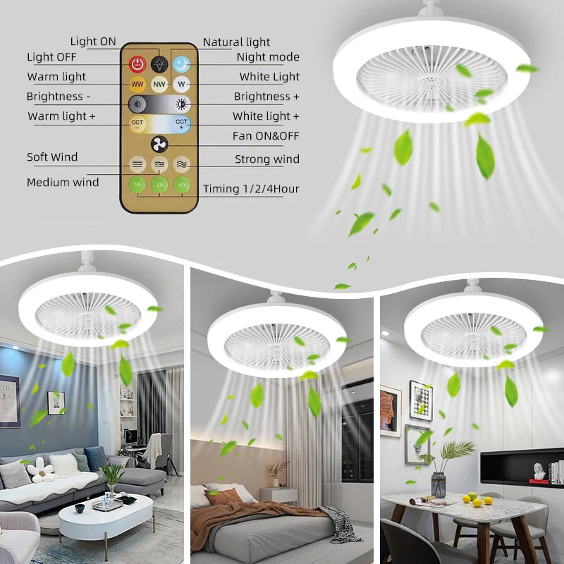 Fan Luster Silent Ceiling Fan Light with Remote Lamp E27 Control Bedroom Living, Home Lighting Source, Ac85-265v  Ceiling Fan - vue 4 sur 8