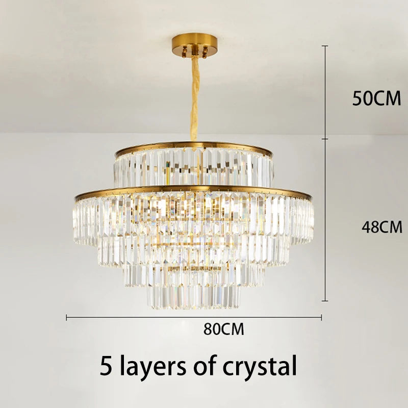 lustre moderne en cristal doré pour éclairage décoratif intérieur - vue 9 sur 10