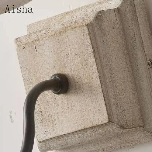 applique murale rétro en tissu et bois massif décorative - vue 3 sur 6