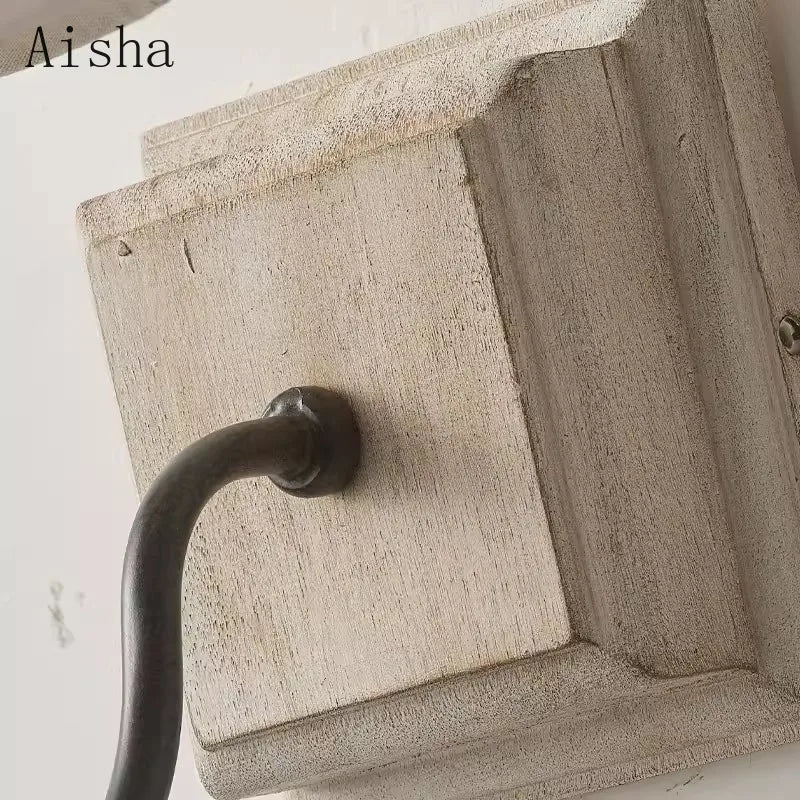 applique murale rétro en tissu et bois massif décorative - vue 3 sur 6