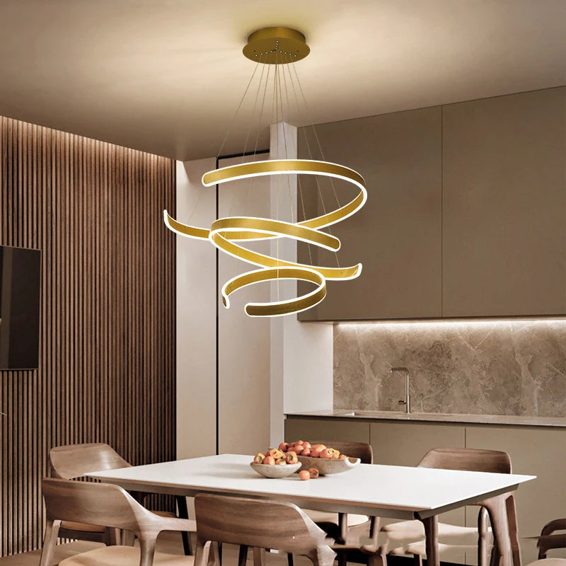 Lustre design minimaliste anneaux LED ouverts