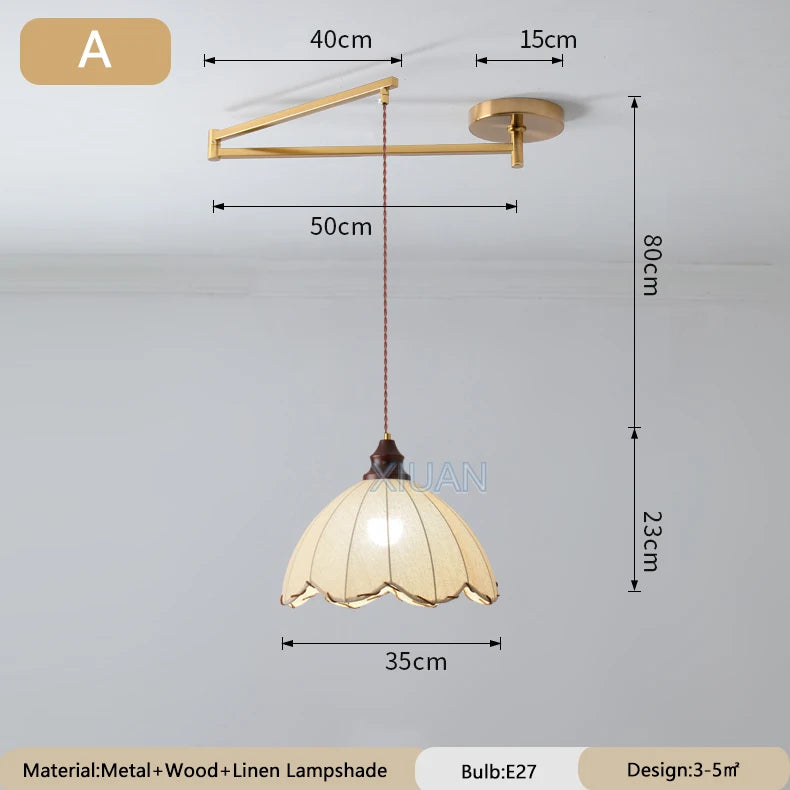 lustre wabi-sabi vintage avec tissu appliqué pliant - vue 9 sur 11