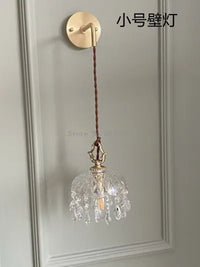 lustre en laiton nordique rétro suspendu en cristal et verre
