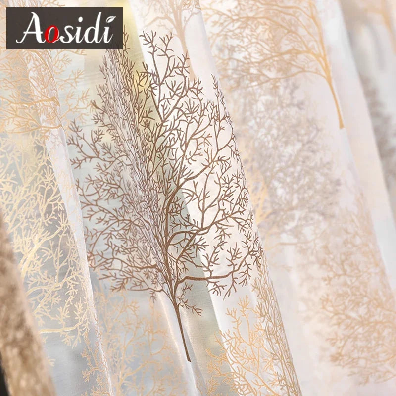 Voilage moderne motif feuilles pour salon chambre - vue 5 sur 7