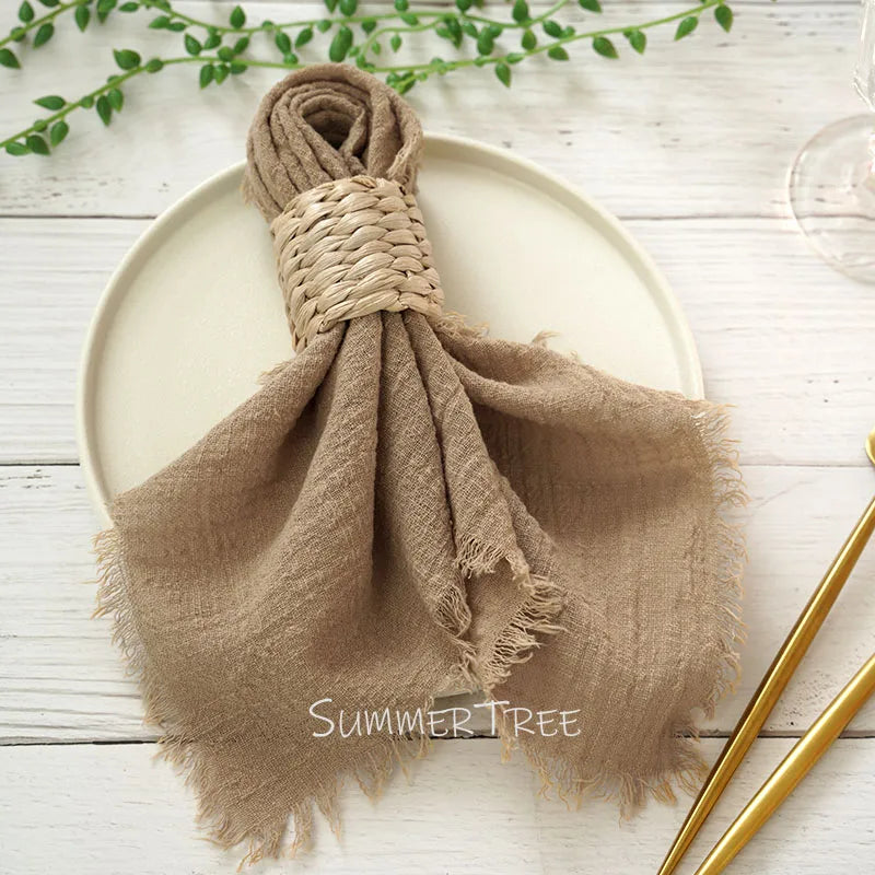 Serviette de table lot 12 gaze coton vintage - vue 3 sur 7