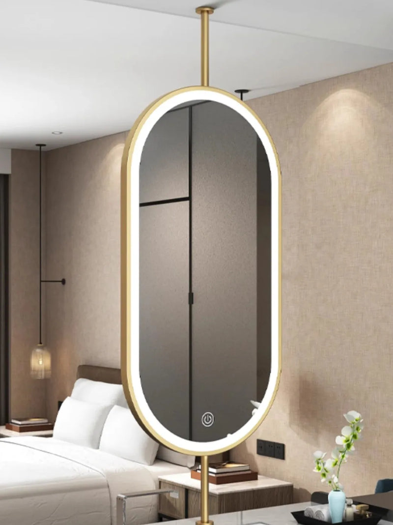 miroir ovale suspendu moderne avec éclairage led pour décoration intérieure