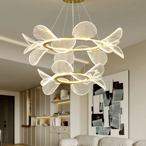 lustre en acrylique avec anneau doré à intensité variable  livraison directe - vue 4 sur 10