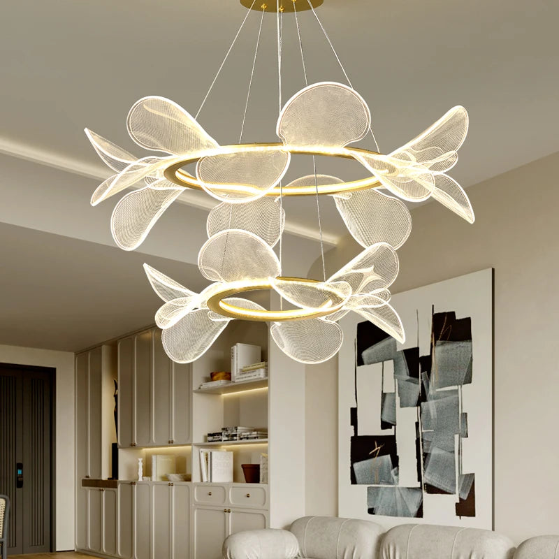 lustre en acrylique avec anneau doré à intensité variable  livraison directe - vue 3 sur 10