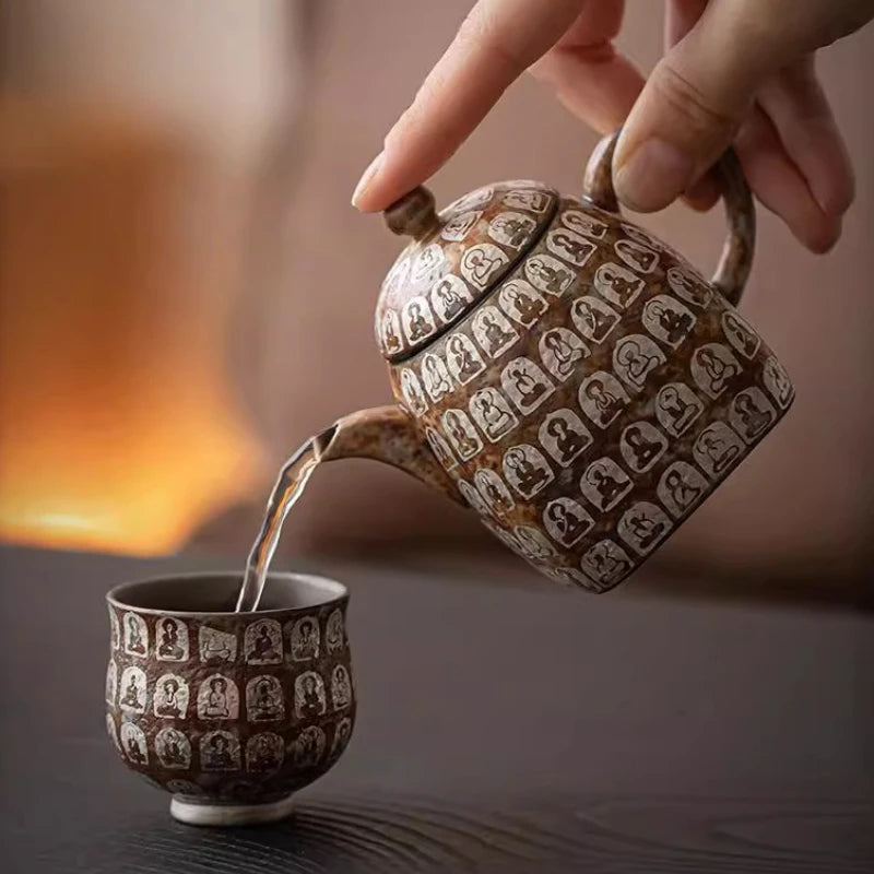 Service à thé gongfu céramique dunhuang mille bouddhas - vue 3 sur 6