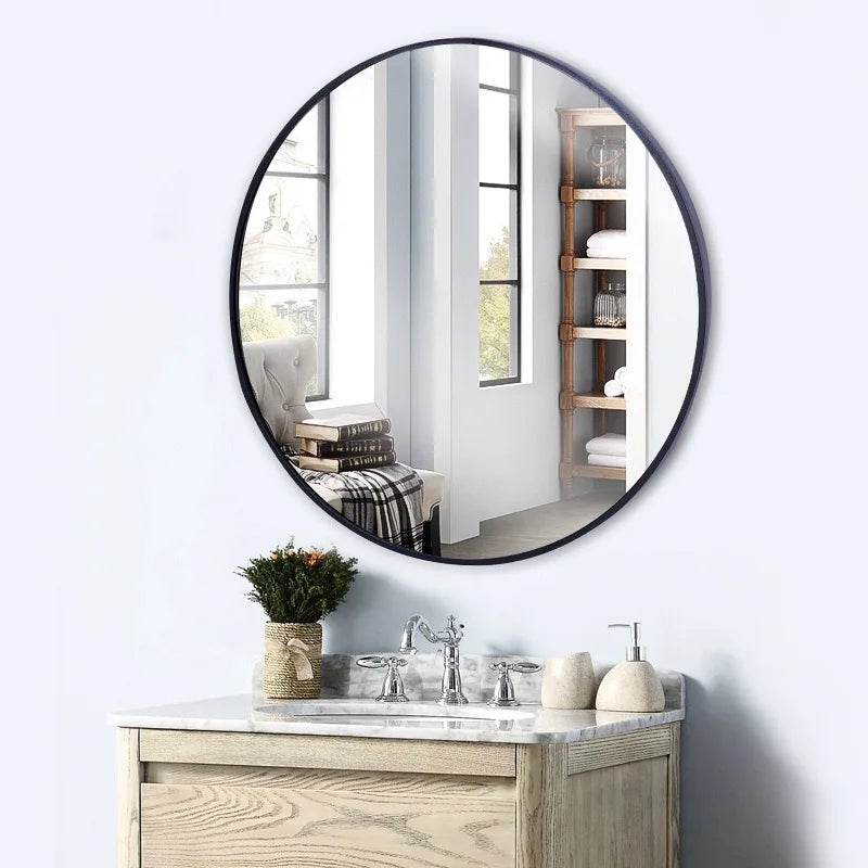 miroir rond moderne avec cadre en aluminium pour décoration murale - vue 5 sur 6