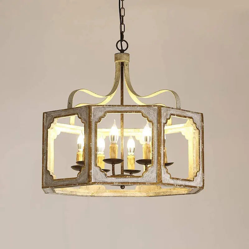 lustre rétro américain en bois massif pour villa vintage