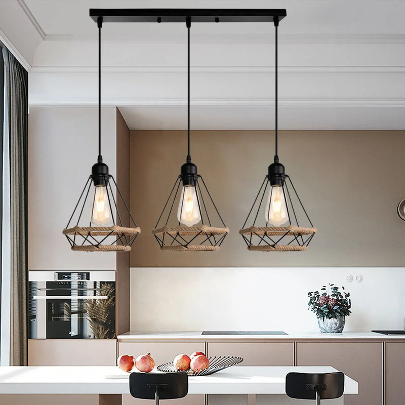 suspension moderne rétro industrielle en fer forgé pour éclairage intérieur