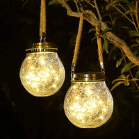 lampe solaire suspendue en verre craquelé pour jardin et extérieur
