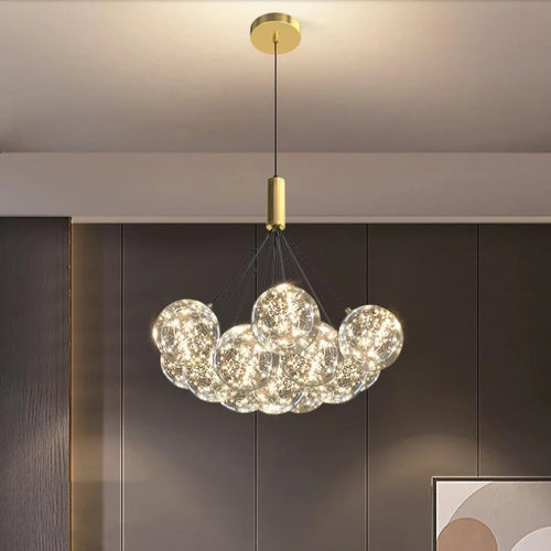 lustre boule à bulles en verre transparent éclairage étoilé romantique - vue 6 sur 11