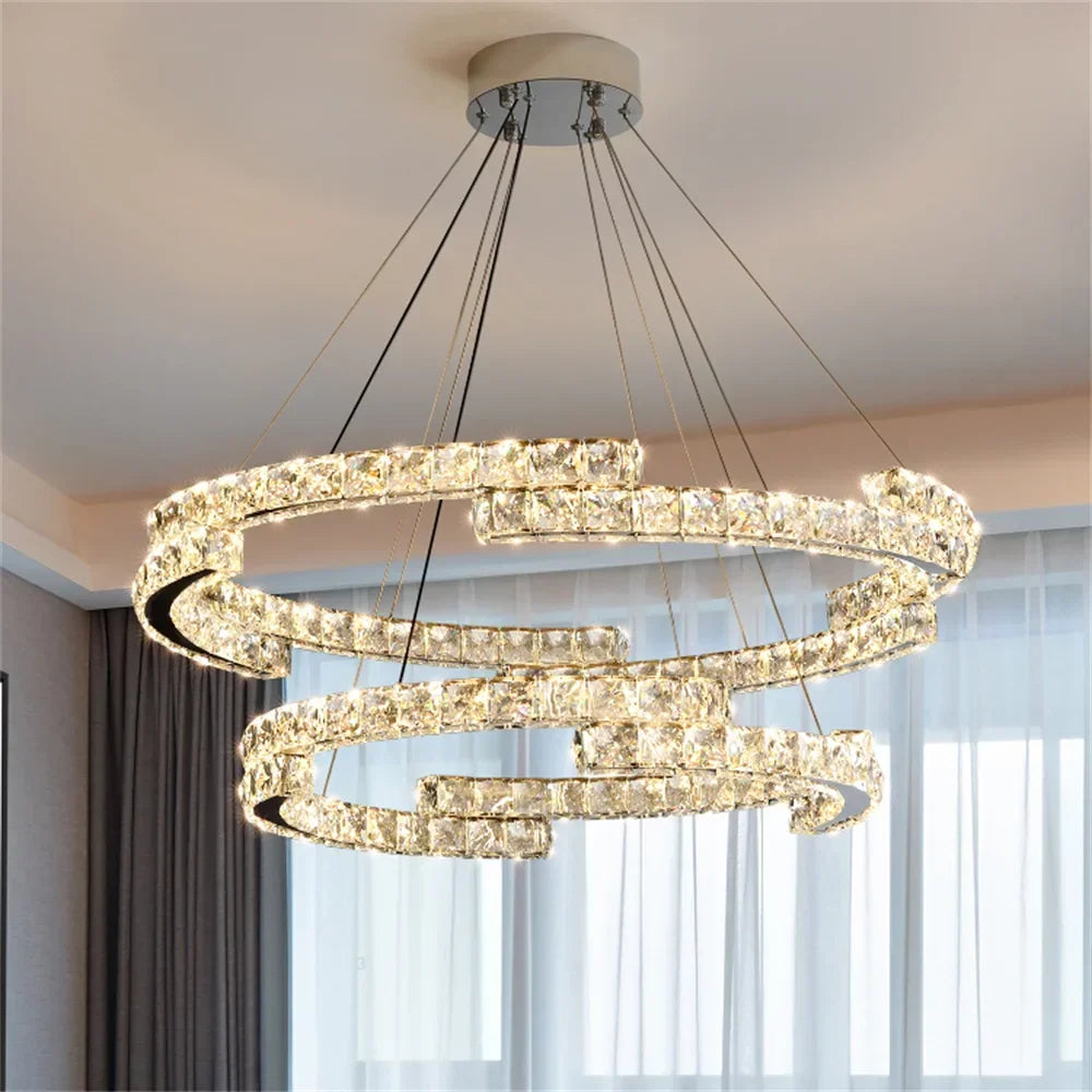lustre led en cristal design luxe pour décoration intérieure - vue 3 sur 14