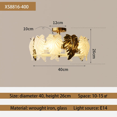 plafonnier led design vintage français en forme de feuilles de verre - vue 9 sur 9