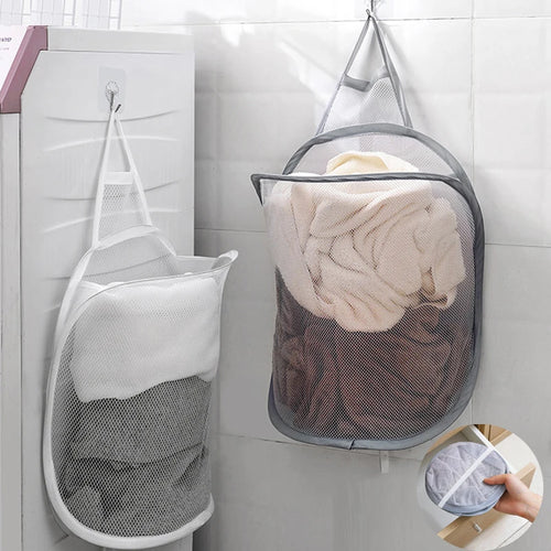 panier à linge pliable mural sac de rangement en filet portable - vue 2 sur 8