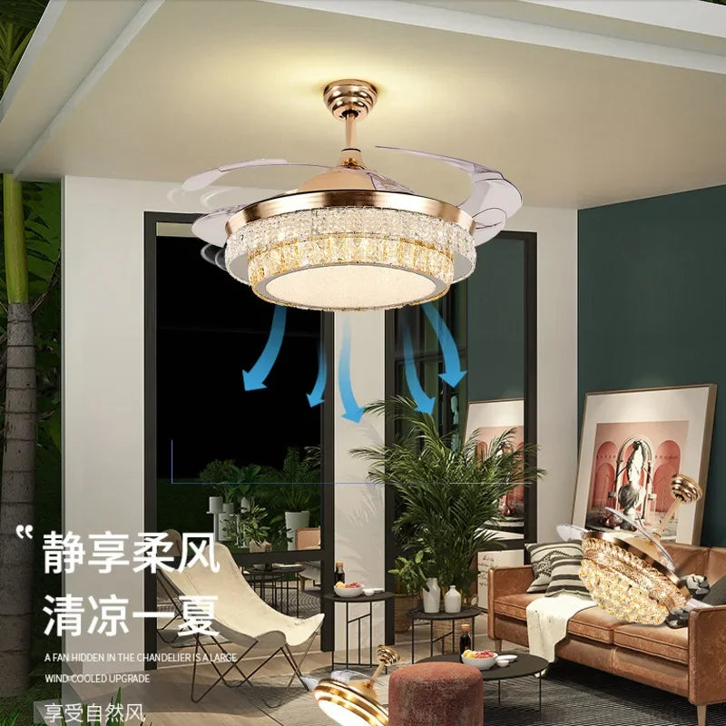 plafonnier en cristal avec lumière et télécommande design élégant - vue 5 sur 6