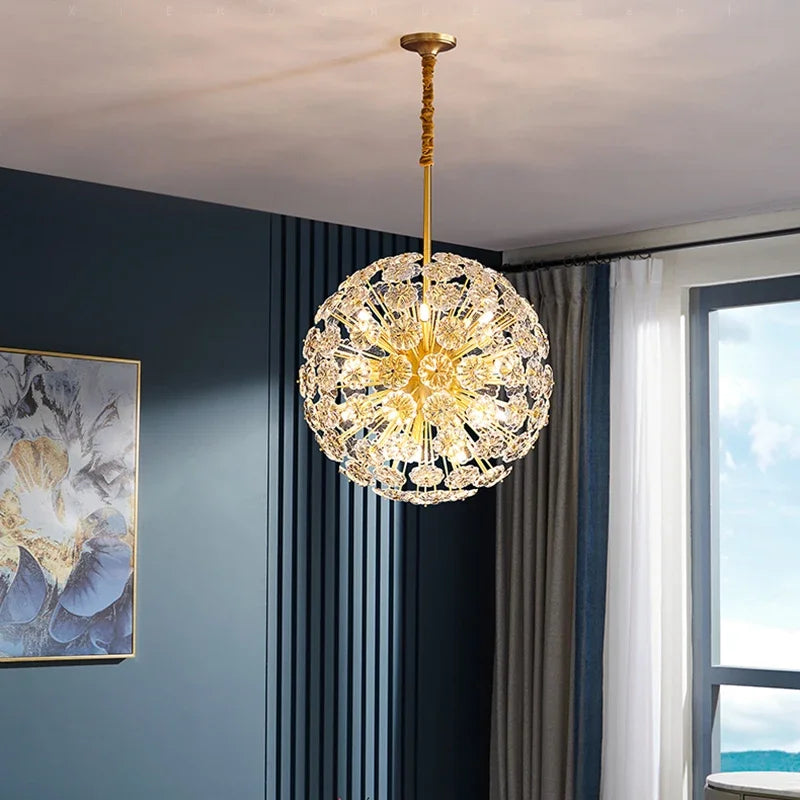 lustre en cristal pissenlit rond en cuivre pour décoration artistique - vue 4 sur 12