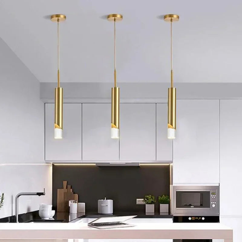 Suspension design cylindrique style Cuivre Or LED