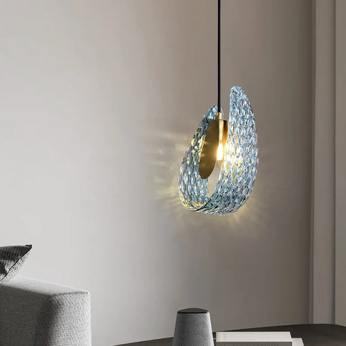 suspension moderne en verre avec motif floral - vue 5 sur 8