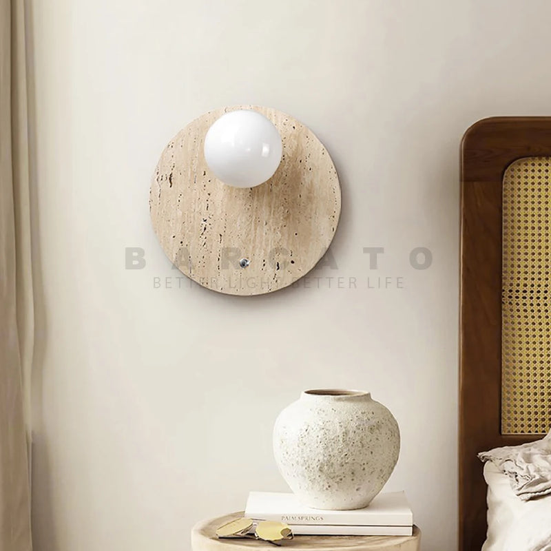 applique style travertin beige cercle lumière décor