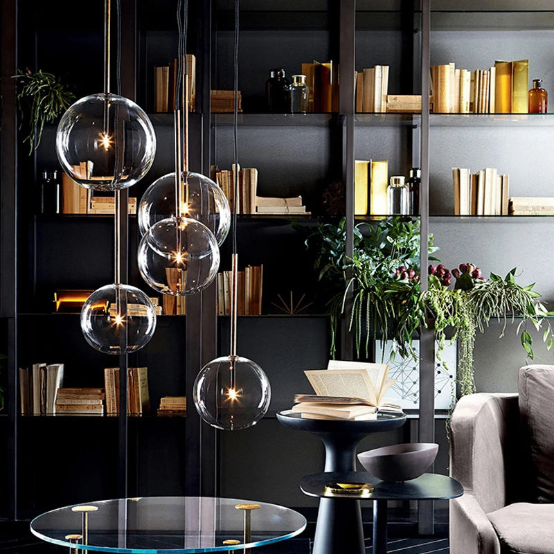 LED moderne Lustre nordique lampes suspendues Lustre luminaire boule de verre abat-jour chambre salle à manger lampe suspendue Restaurant