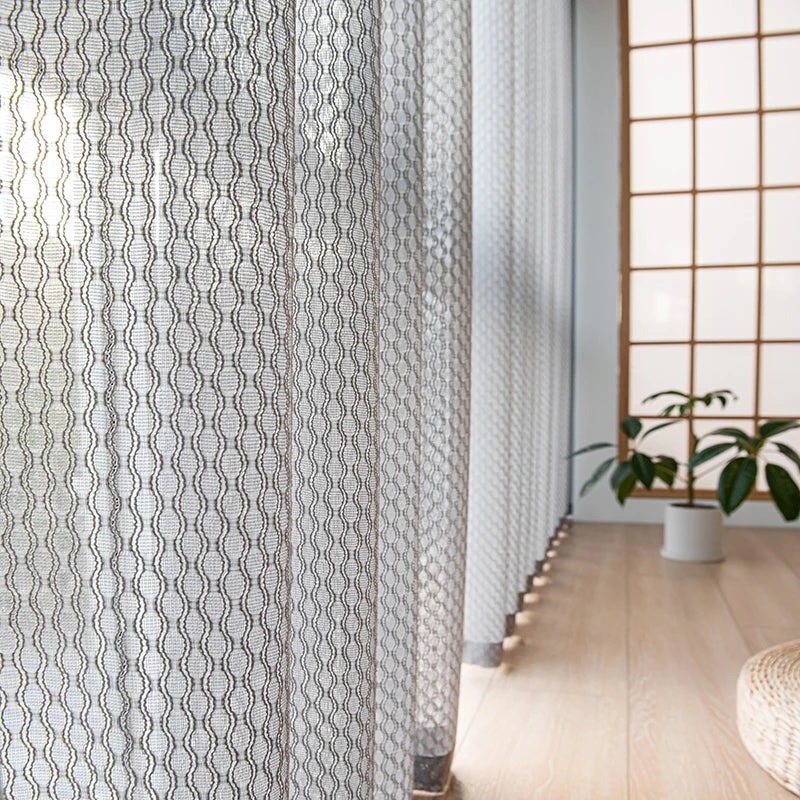 Voilage style japonais aspect lin motifs courbes salon - vue 11 sur 11