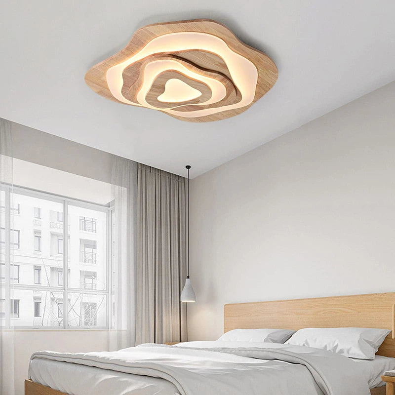 lustre led moderne en bois pour chalet loft intelligent - vue 3 sur 12
