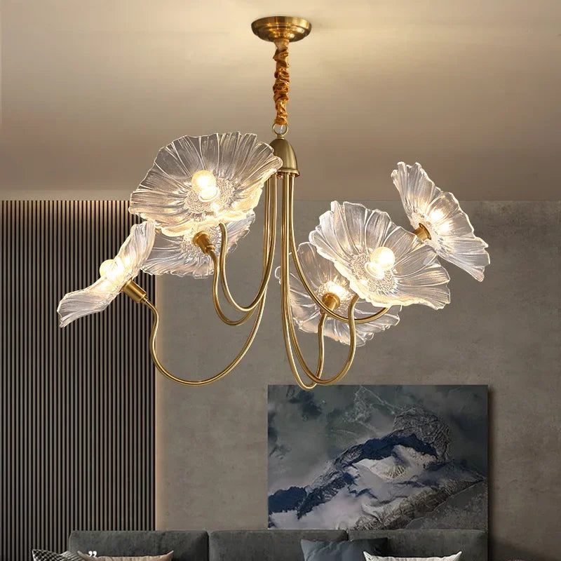 lustre moderne en verre design fleur de lotus lumineux - vue 5 sur 14