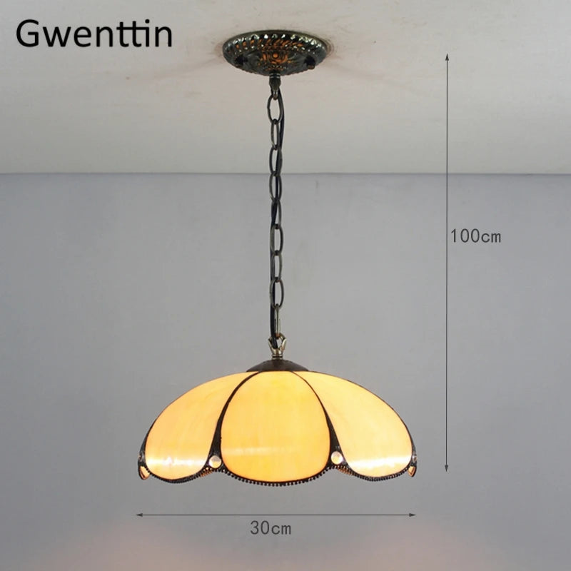 lustre tiffany en verre teinté pour décoration intérieure - vue 9 sur 10