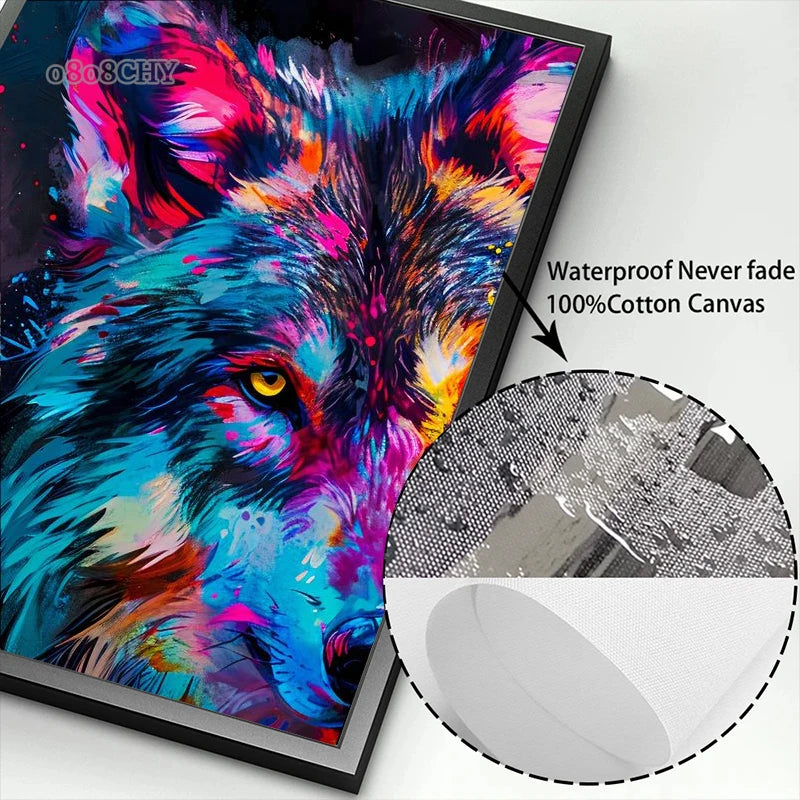 peinture abstraite animaux chat lion graffiti art mural coloré