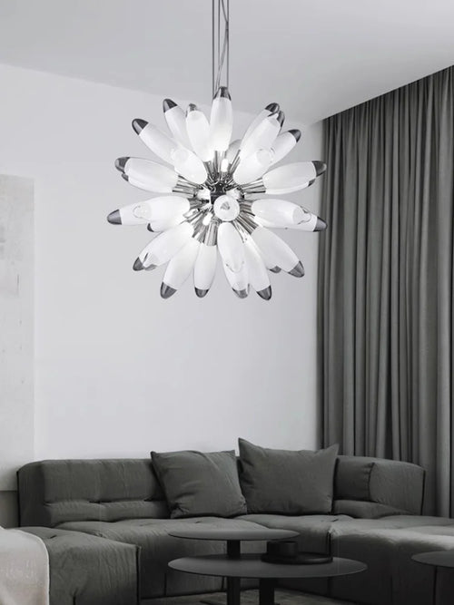 lustre à led design avec abat-jour en verre élégante finition brillante - vue 3 sur 12