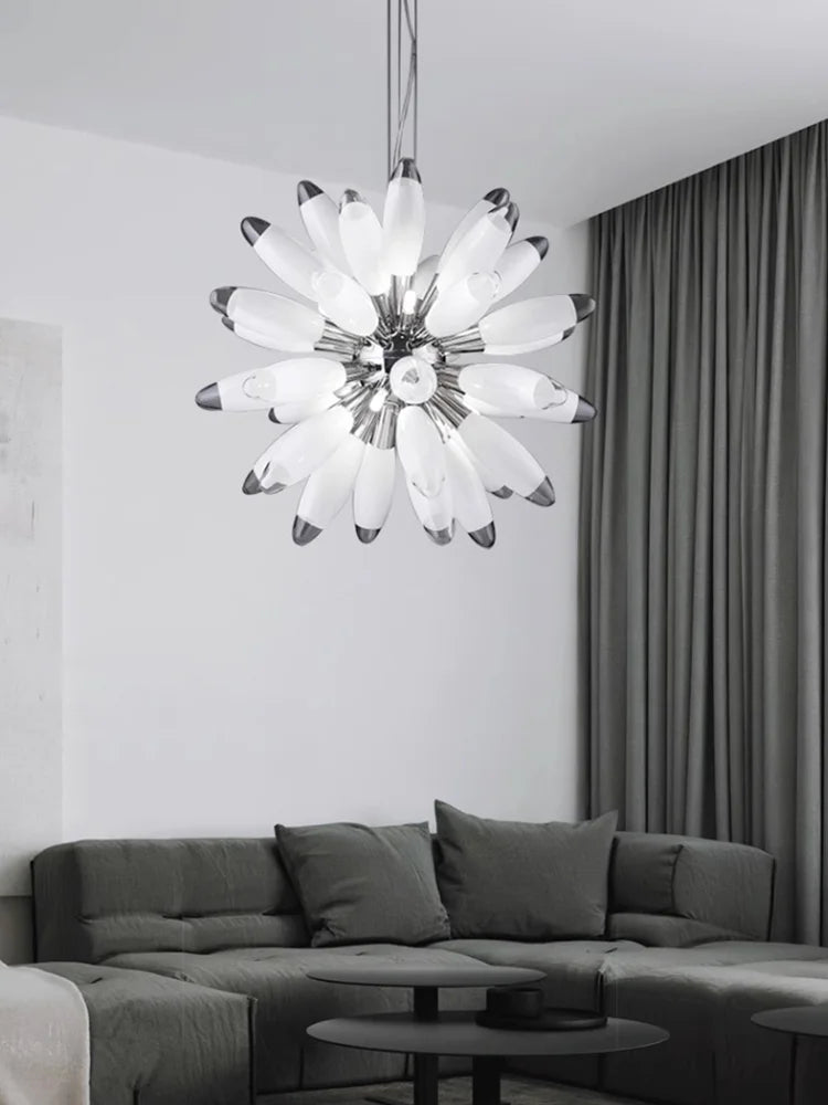 lustre à led design avec abat-jour en verre élégante finition brillante - vue 2 sur 12