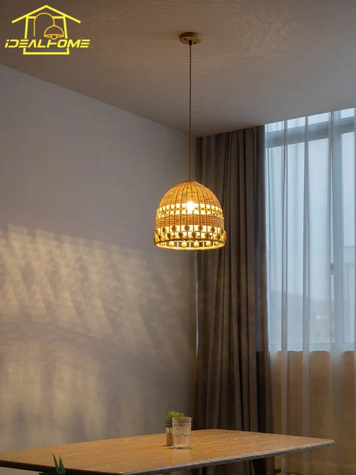 suspension moderne en bambou tissé style wabi-sabi zen décoratif - vue 6 sur 8