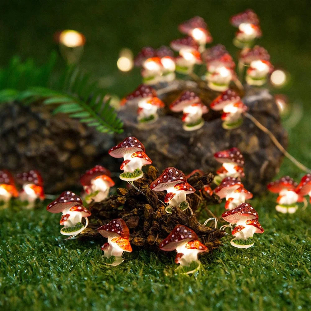 guirlande lumineuse champignon féerique en fil de cuivre à piles - vue 2 sur 6
