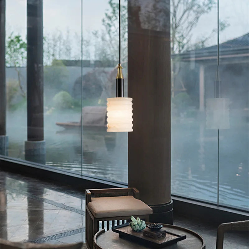 lustre en marbre chinois style moderne minimaliste pour restaurant et bar - vue 3 sur 7