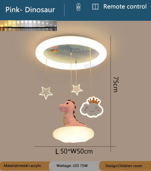 Lustre créatives pour chambre d'enfants rose vert dinosaure fille garçon enfants suspendus - vue 8 sur 9