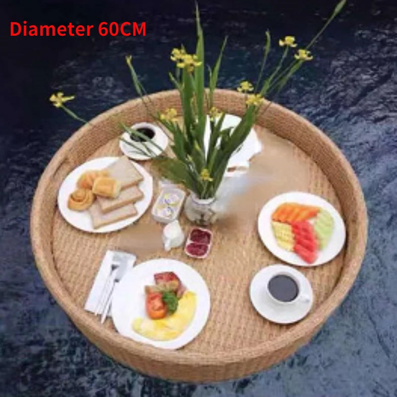 plateau en rotin nordique pour fruits et boissons de piscine