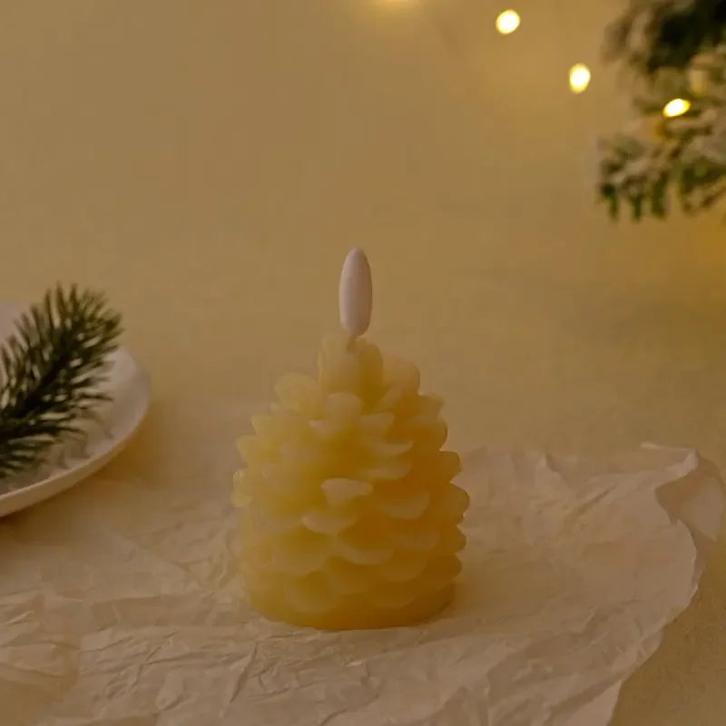 Bougies LED En Forme De Pomme De Pin - 2 Pièces, 10x12 Cm, Sans Flamme, à Piles, Pour Décoration De Noël