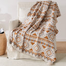 plaid tricoté bohème à rayures avec pompons déco