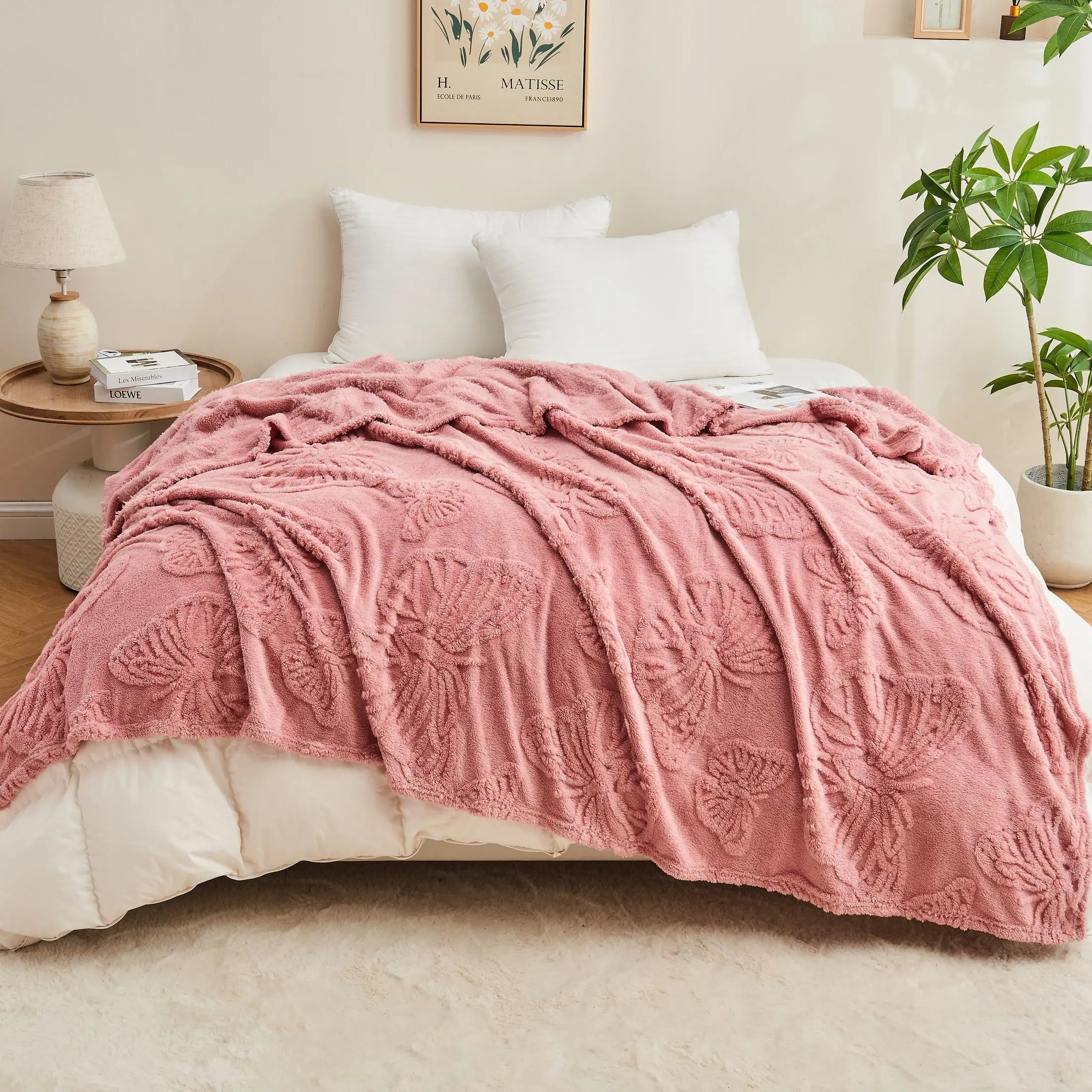 plaid sherpa jacquard motif carreaux doux salon chambre - vue 5 sur 6