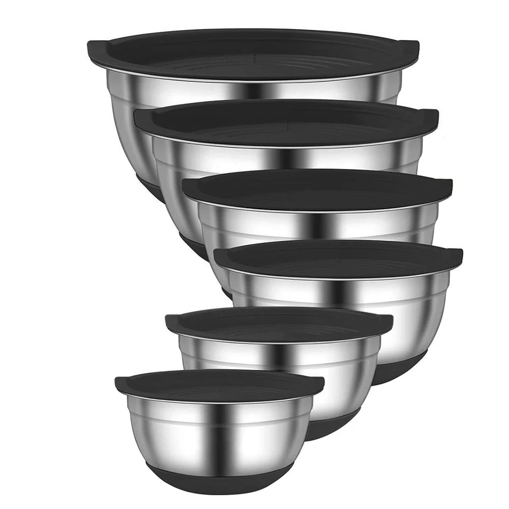 Set 6 bols inox gigognes avec couvercles antidérapants