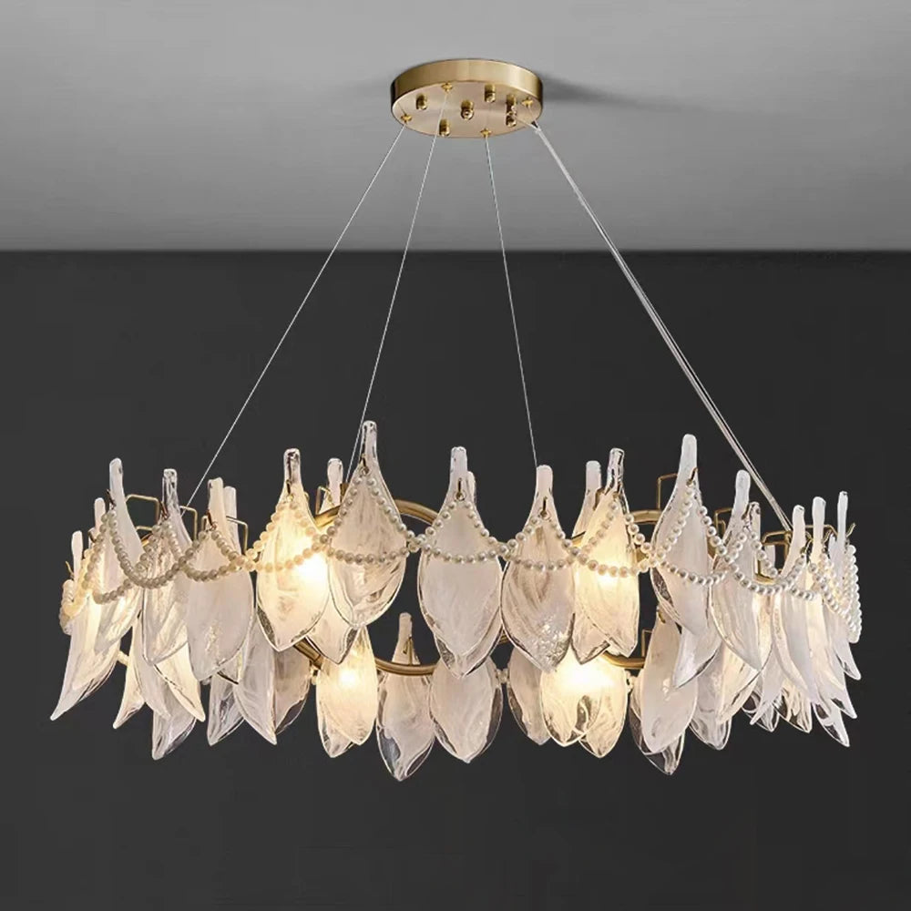 lustre créatif en verre dépoli avec perles suspendu moderne - vue 7 sur 10