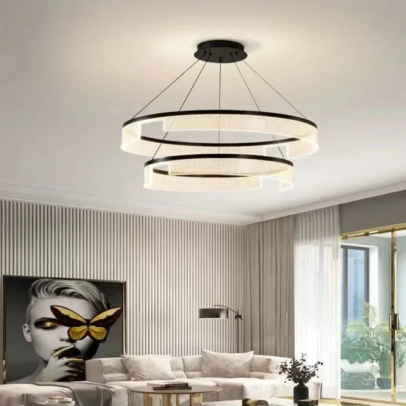 Lustre LED anneaux suspendu au design nordique moderne