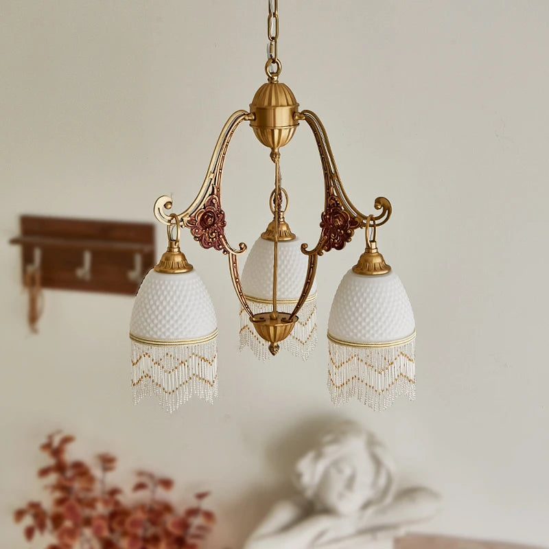 lustre rétro en cuivre avec pampilles vintage médiévales - vue 5 sur 8