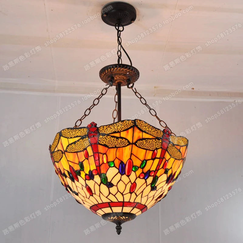 lampe de chevet libellule style européen en verre tiffany - vue 3 sur 6